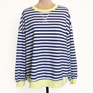 One Eleven North French Terry Striped Pullover Sweatshirt Blue White Yellow M